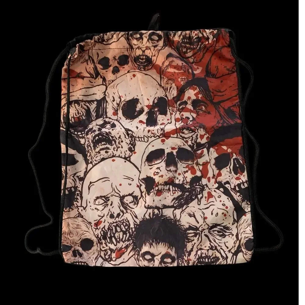 Drawstring Cinch Bag Backpack Zombie Skull Graphic Halloween Trick or Treat